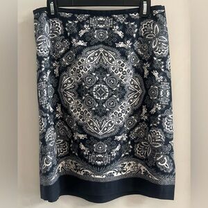 Ann Taylor LOFT Navy and Cream Paisley Skirt